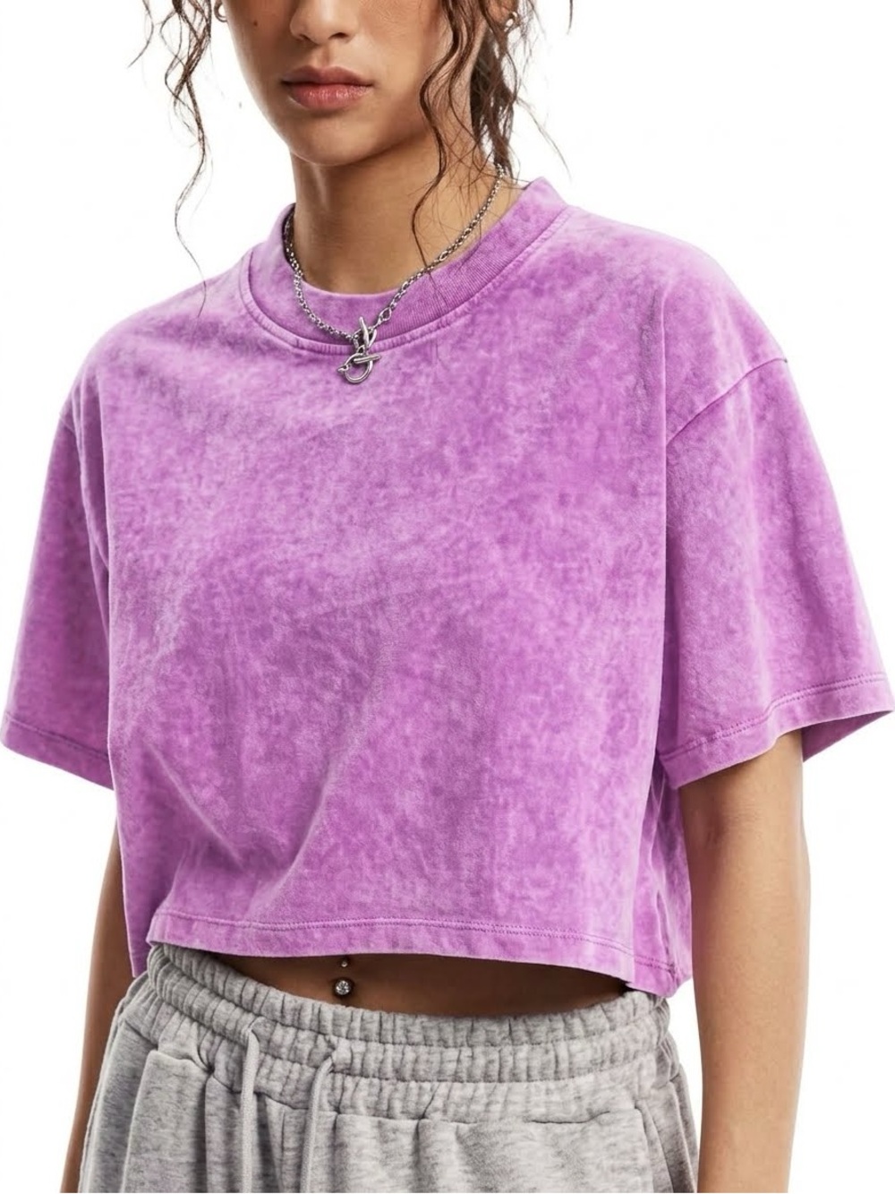 Zanana Mineral Acid Washed Pink Oversized Crop Tee Cuffed Sleeve Shirt Sz Medium